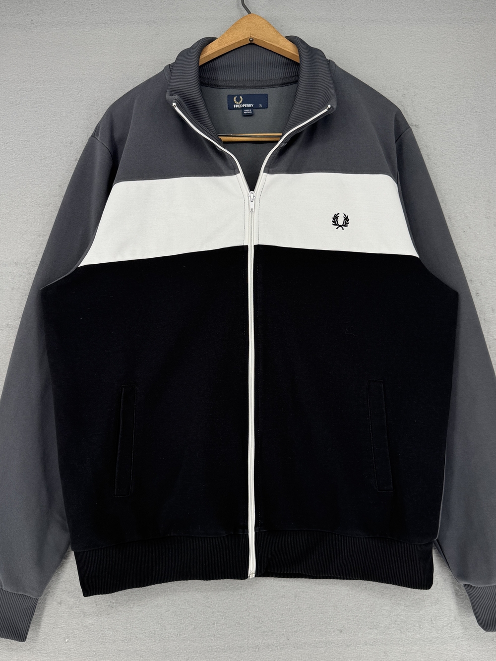 Fred Perry Black & Gray Colorblock Track Jacket Full Zip Chav Bloke Punk
